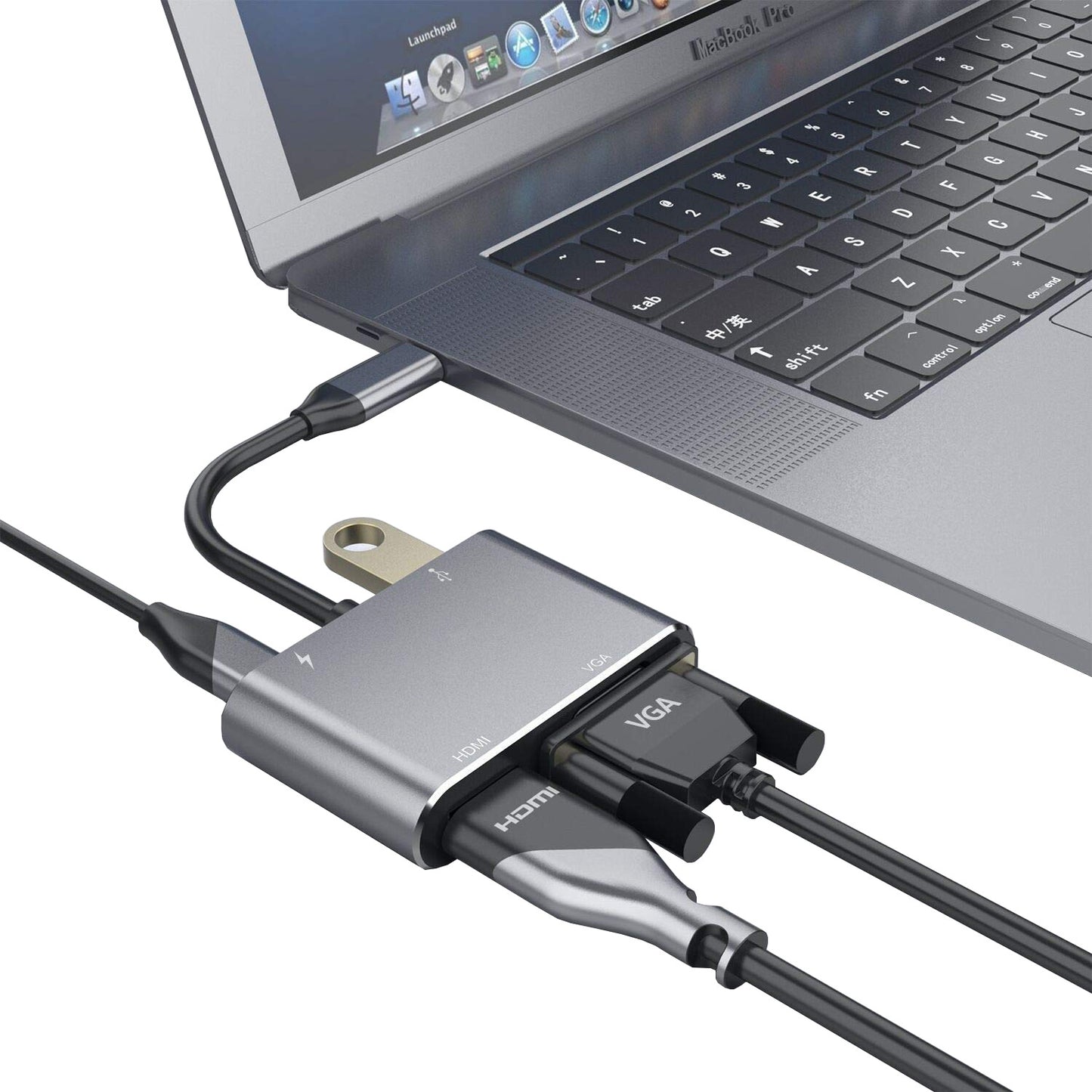 4-in-1 USB-C Hub: 4K HDMI & VGA Dual Display Docking Station with 100W PD Fast Charging for MacBook Pro/Air & Type-C Laptops