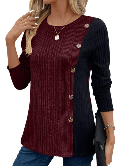 Women's Cotton Color-Block Tunic with Button Detail