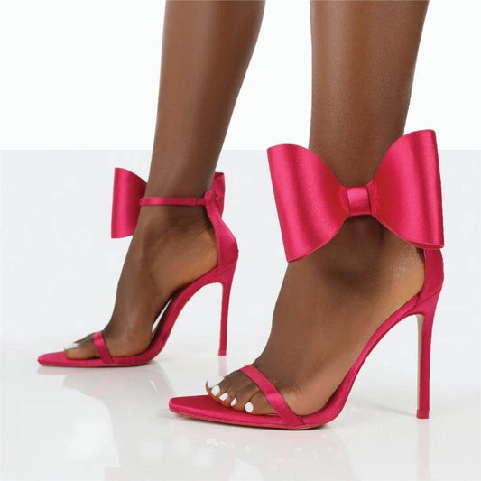 Pointed Toe Sexy Solid Color Minimalist Bowknot Buckle High Heel Sandals - Emprize360