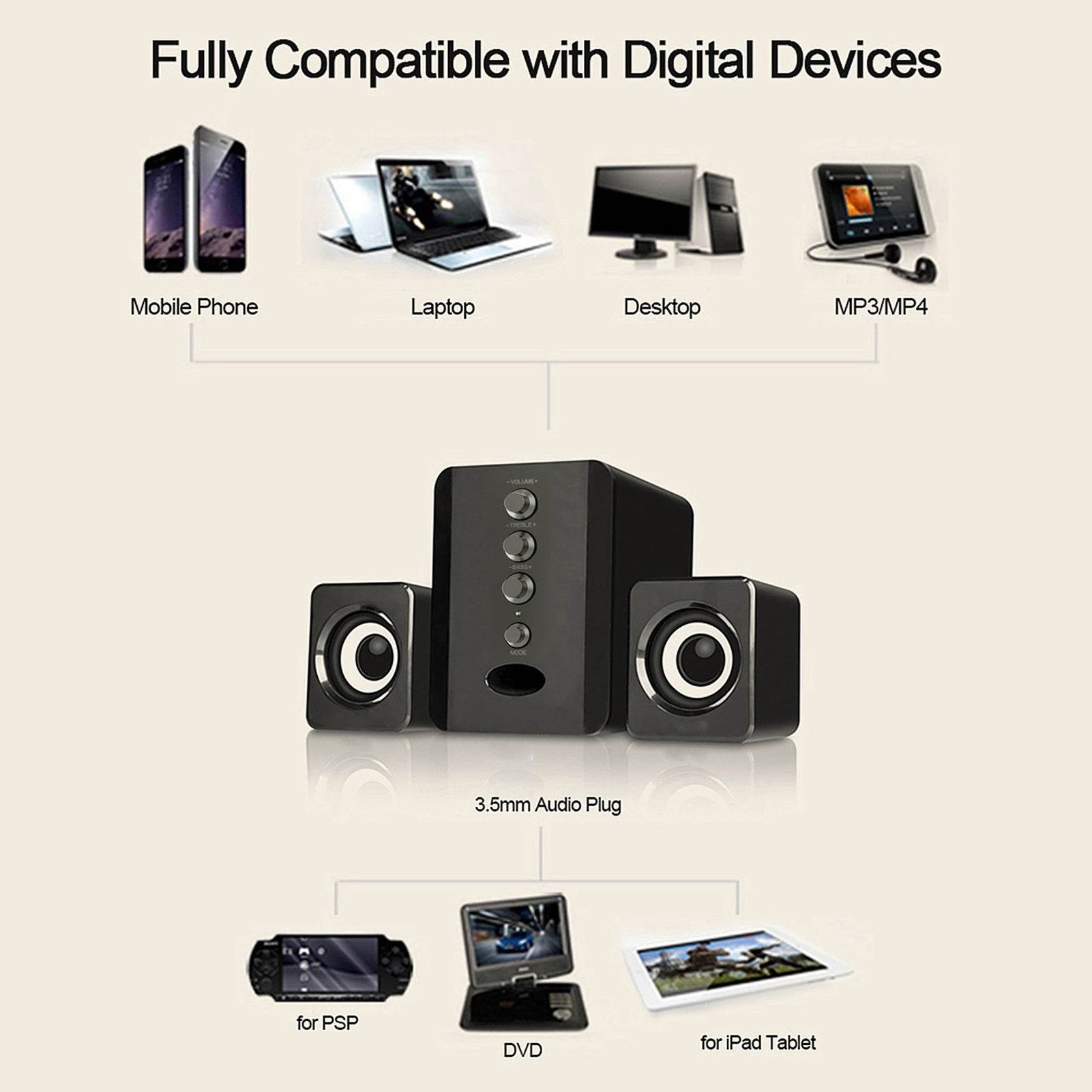 Portable USB-Powered Stereo Computer Speakers – Surround Sound for Laptop, Phone, Desktop, PC & TV – Sleek Black Design - Emprize360