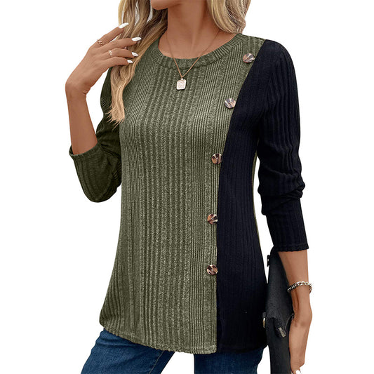 Women's Cotton Color-Block Tunic with Button Detail
