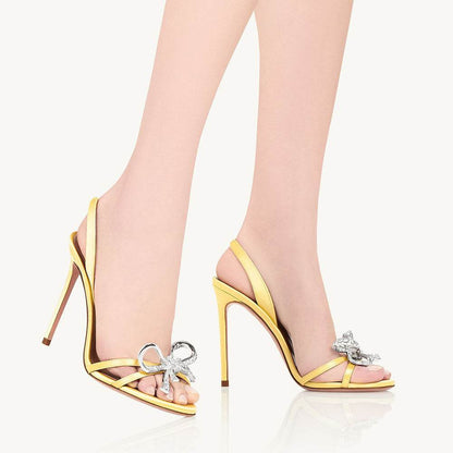 Women's Fashion Diamond Decorations Bow High Heel Sandals - Emprize360