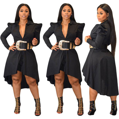 Comfortable Puff Sleeve Cardigan Shirt Dress – Stylish and Versatile - Emprize360