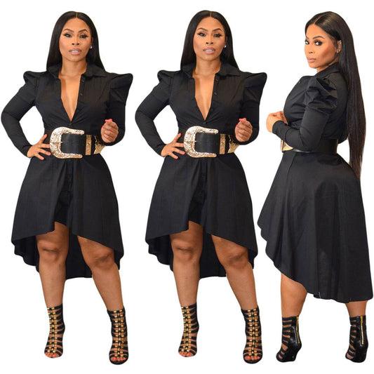 Comfortable Puff Sleeve Cardigan Shirt Dress – Stylish and Versatile - Emprize360