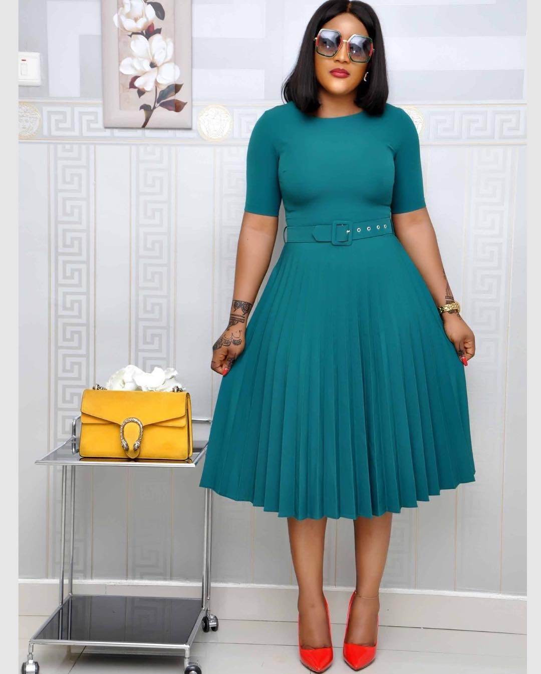 Elegant Plus Size Pleated Round Neck Dress for Women – Perfect Mother's Dress - Emprize360