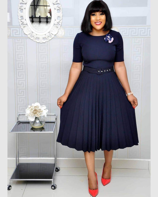 Elegant Plus Size Pleated Round Neck Dress for Women – Perfect Mother's Dress - Emprize360