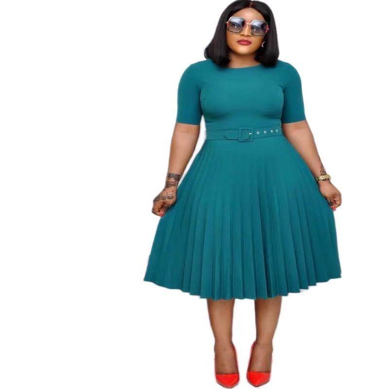 Elegant Plus Size Pleated Round Neck Dress for Women – Perfect Mother's Dress - Emprize360