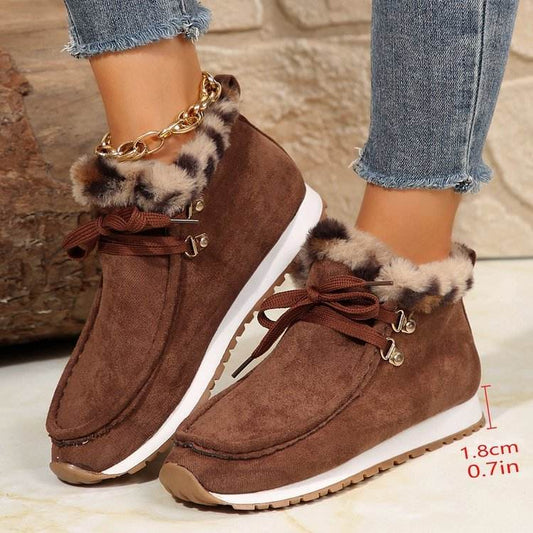 Winter Lace-up Snow Boots Casual Warm Plush Flat Shoes Women's Fleece Ankle Boot - Emprize360