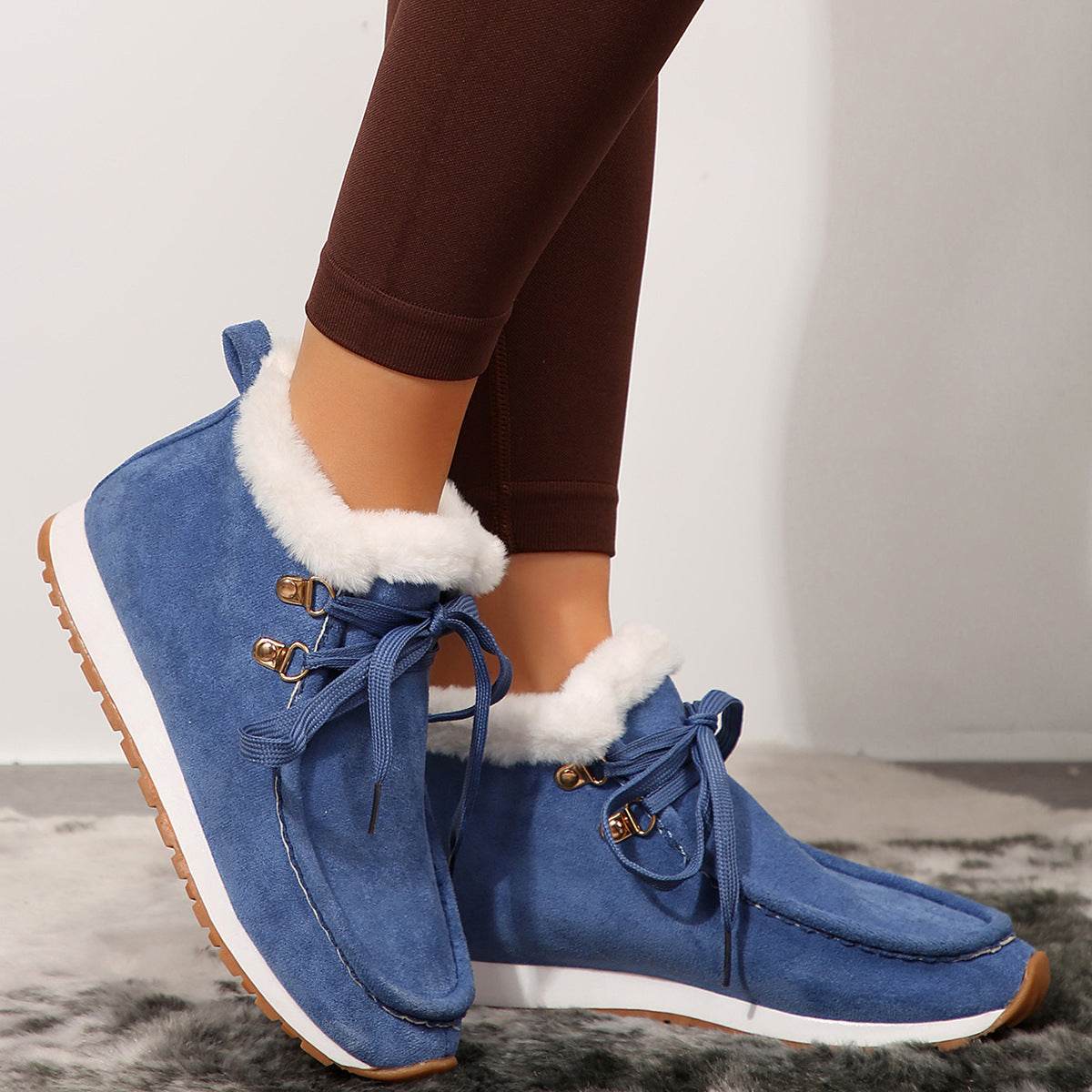 Winter Lace-up Snow Boots Casual Warm Plush Flat Shoes Women's Fleece Ankle Boot - Emprize360