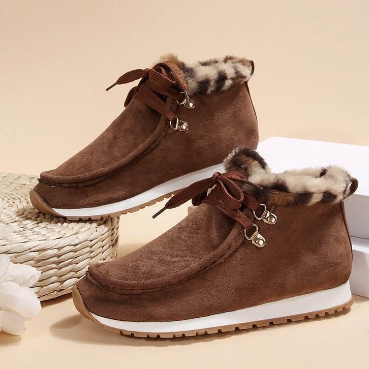 Winter Lace-up Snow Boots Casual Warm Plush Flat Shoes Women's Fleece Ankle Boot - Emprize360