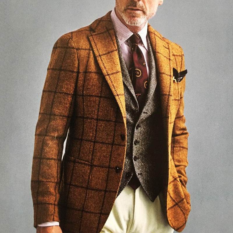Men's Long Sleeve Plaid Slim Fit Casual Suit Jacket - Emprize360