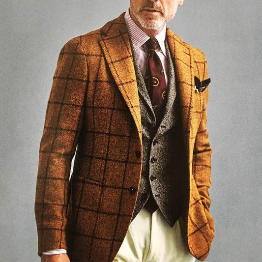 Men's Long Sleeve Plaid Slim Fit Casual Suit Jacket - Emprize360