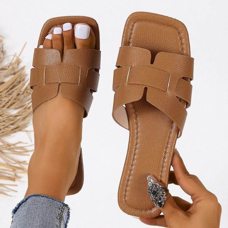"Women's Fashion Leather Square-Toe Sandals - Stylish Outerwear Footwear" - EMPRIZE 360