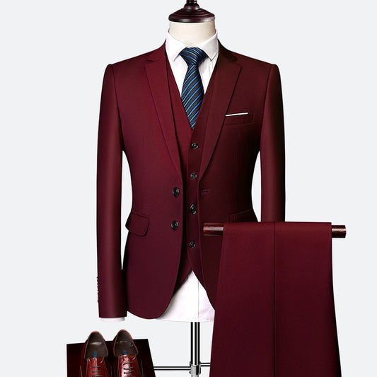 Modern British Style 3-Piece Suit - Slim-Fit Wedding & Groom Formalwear