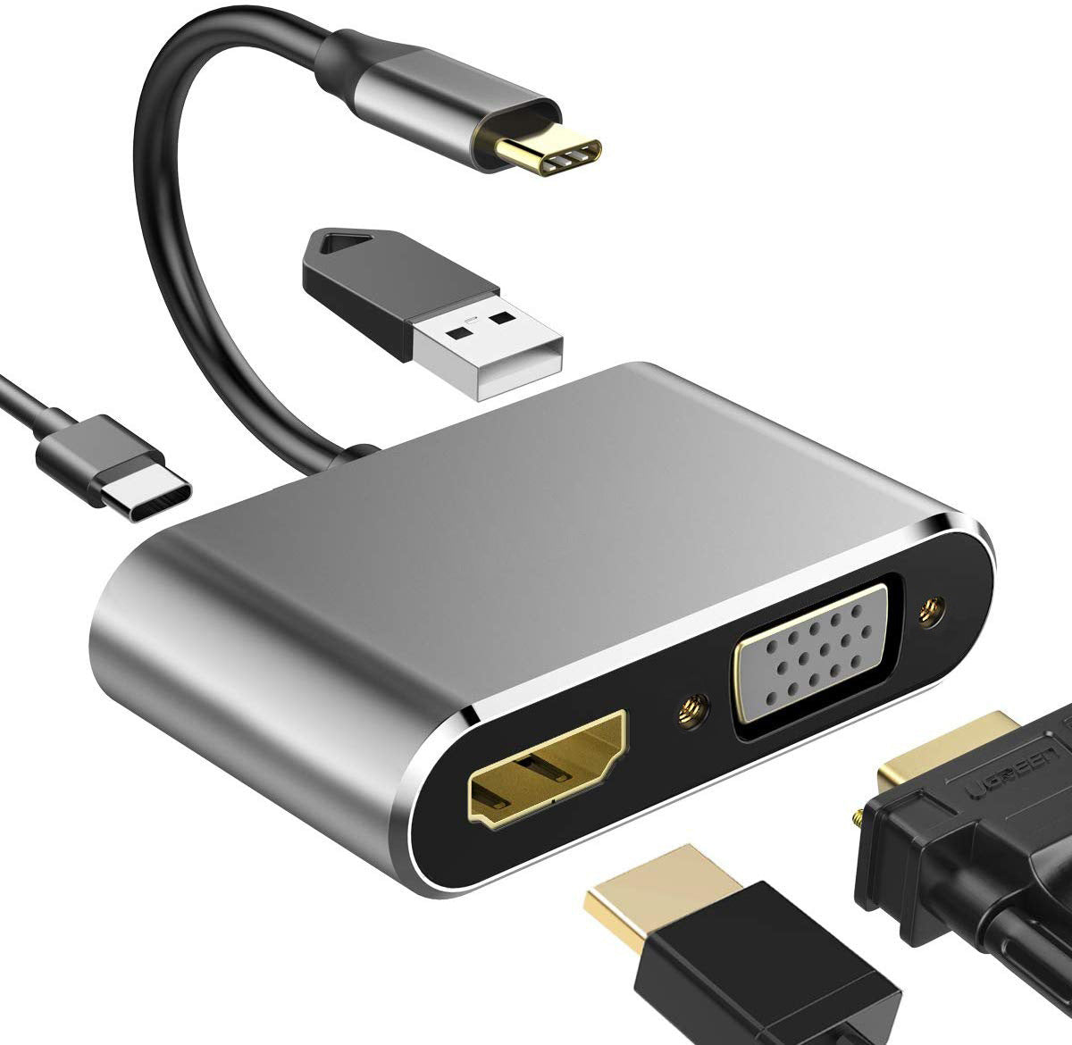 4-in-1 USB-C Hub: 4K HDMI & VGA Dual Display Docking Station with 100W PD Fast Charging for MacBook Pro/Air & Type-C Laptops