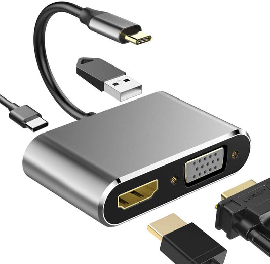 4-in-1 USB-C Hub: 4K HDMI & VGA Dual Display Docking Station with 100W PD Fast Charging for MacBook Pro/Air & Type-C Laptops