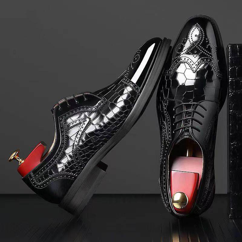 Men's Leather Brogue Oxford Shoes – Three-Dimensional Square Toe Japanese Style - Emprize360