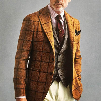 Men's Long Sleeve Plaid Slim Fit Casual Suit Jacket - Emprize360