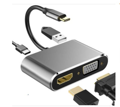 4-in-1 USB-C Hub: 4K HDMI & VGA Dual Display Docking Station with 100W PD Fast Charging for MacBook Pro/Air & Type-C Laptops