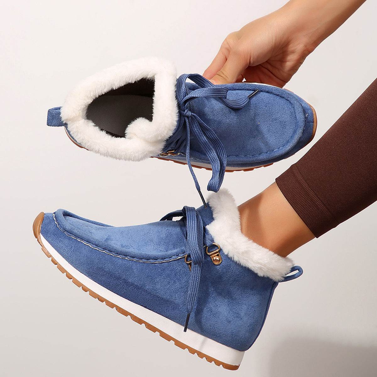 Winter Lace-up Snow Boots Casual Warm Plush Flat Shoes Women's Fleece Ankle Boot - Emprize360
