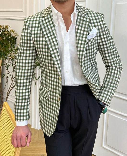 Men's Single Row Two Button Plaid Blazer - Emprize360