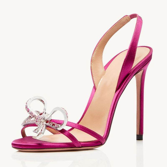 Women's Fashion Diamond Decorations Bow High Heel Sandals - Emprize360