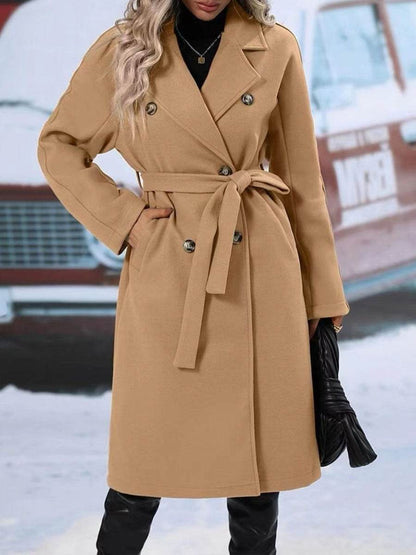 Elegant Women's Lapel Double-Breasted Trench Coat with Belt – Stylish Winter Solid Color Long Jacket" - EMPRIZE 360