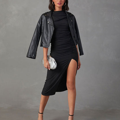 Elegant Slim-Fit Split Sheath Dress