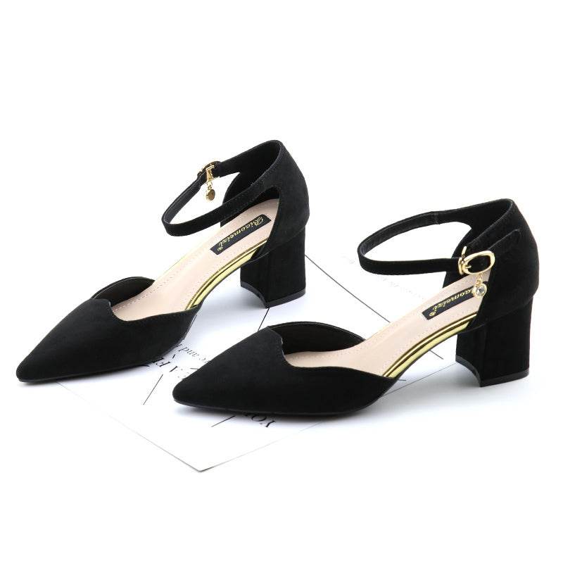 Women's Pointed Toe High Heel Sandals – Thick Heel Mid-heel Hollow Design - Emprize360