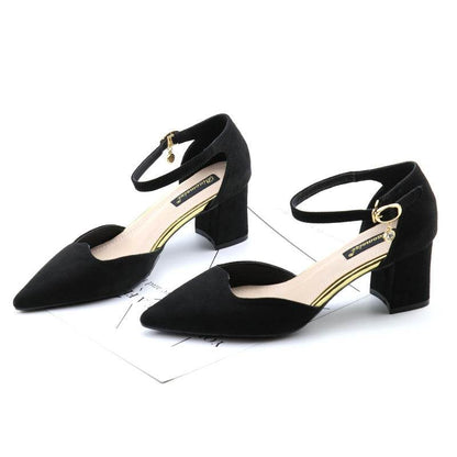 Women's Pointed Toe High Heel Sandals – Thick Heel Mid-heel Hollow Design - Emprize360