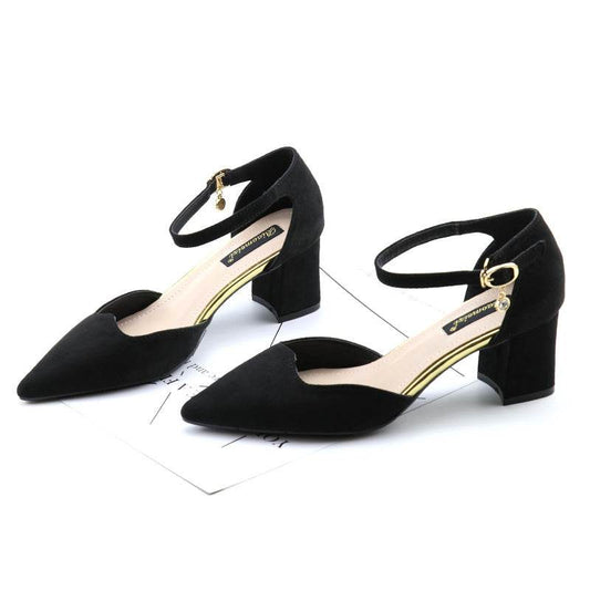 Women's Pointed Toe High Heel Sandals – Thick Heel Mid-heel Hollow Design - Emprize360