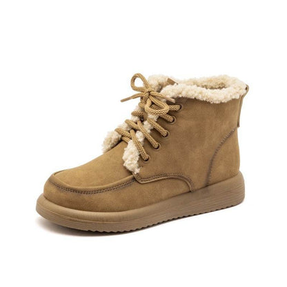 Women's Lace-up Plush Snow Boots – Winter Warm Fleece Flat Ankle Boots - Emprize360