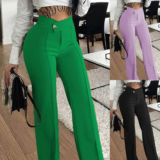 Slim Straight-leg Pants With Buckle Fashion - Emprize360