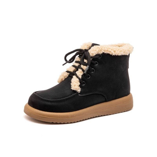 Women's Lace-up Plush Snow Boots – Winter Warm Fleece Flat Ankle Boots - Emprize360