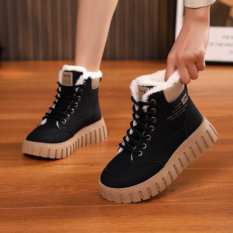 Women's Lace-up Snow Boots – Winter Warm Fleece Plush Casual Ankle Boots - Emprize360