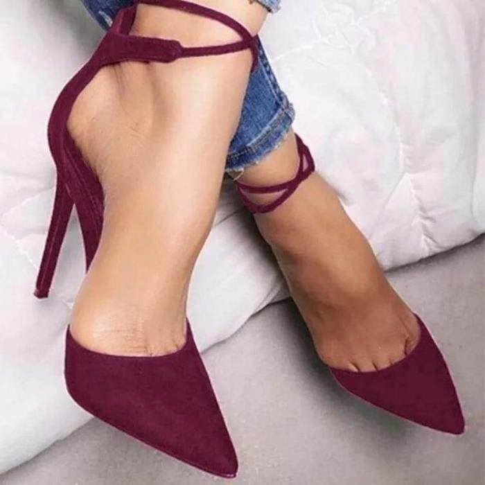 Sexy Pointed Toe Hollow Rivet One-Line High Heel Sandals – Plus Size Available - Emprize360