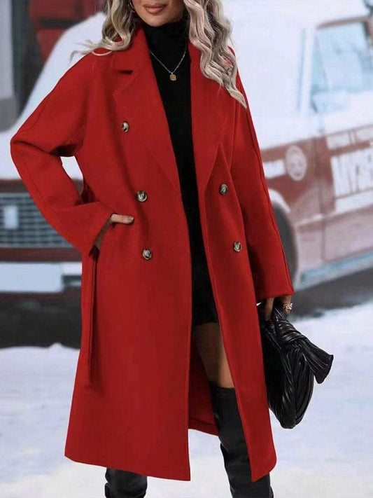 Elegant Women's Lapel Double-Breasted Trench Coat with Belt – Stylish Winter Solid Color Long Jacket" - EMPRIZE 360