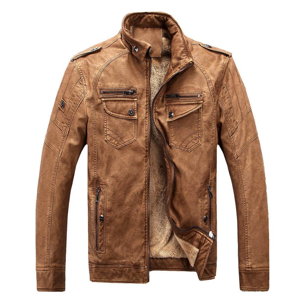 Men's Retro Washed Leather Jacket with Velvet Lining – Classic and Stylish - Emprize360