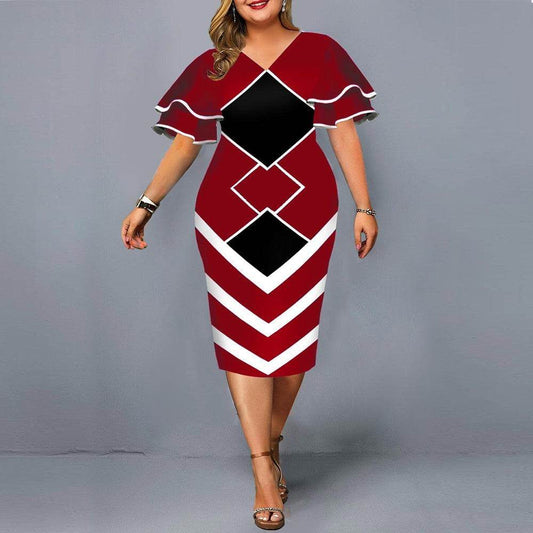 New Digital Print Plus Size Women's Dress with Flying Sleeves - Emprize360