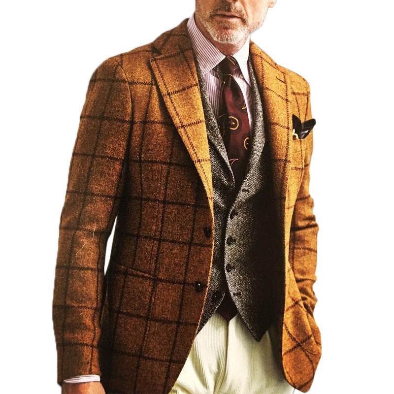 Men's Long Sleeve Plaid Slim Fit Casual Suit Jacket - Emprize360