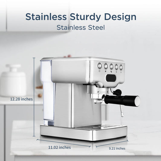 Geek Chef 20-Bar Espresso Machine with Milk Frother – Stainless Steel Home Espresso Maker for Latte, Cappuccino & Macchiato, 1.8L Water Tank - Emprize360
