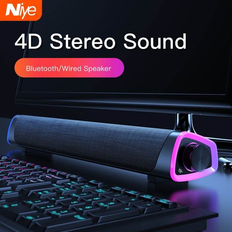 Compatible with Apple, 4D Computer Speaker Bar Stereo Sound subwoofer Bluetooth Speaker For Macbook Laptop Notebook PC Music Player Wired Loudspeaker - Emprize360