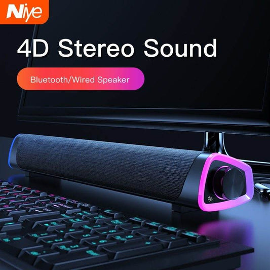 Compatible with Apple, 4D Computer Speaker Bar Stereo Sound subwoofer Bluetooth Speaker For Macbook Laptop Notebook PC Music Player Wired Loudspeaker - Emprize360