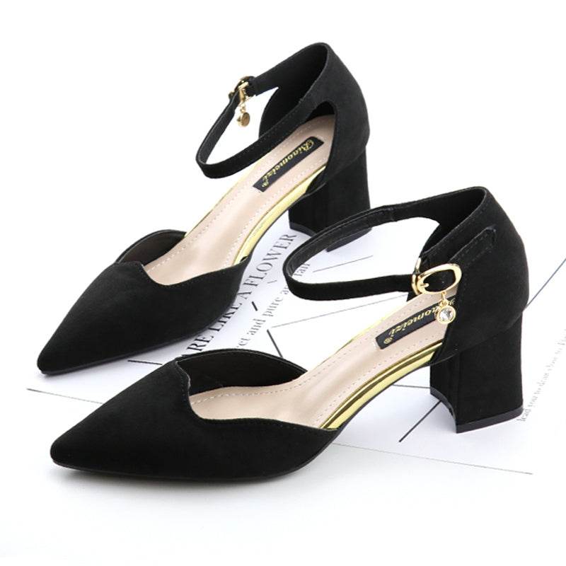 Women's Pointed Toe High Heel Sandals – Thick Heel Mid-heel Hollow Design - Emprize360