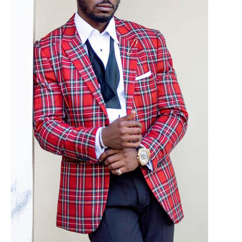 Men's Single Row Two Button Plaid Blazer - Emprize360