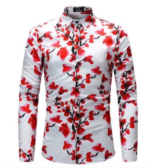 Men's Plum Blossom Print Hawaiian Shirt – Slim Fit, Soft Long Sleeve Casual Dress Shirt" - EMPRIZE 360