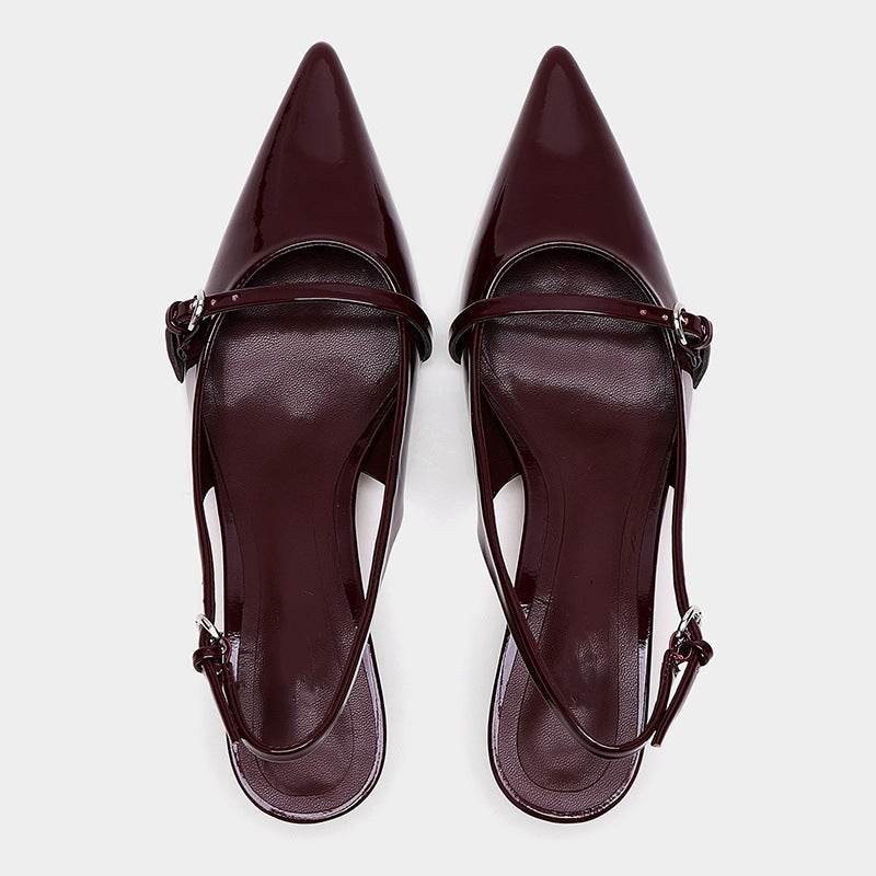 Wine Red Retro Style Pointed Toe Slingback Strap Mules Shoes - Emprize360