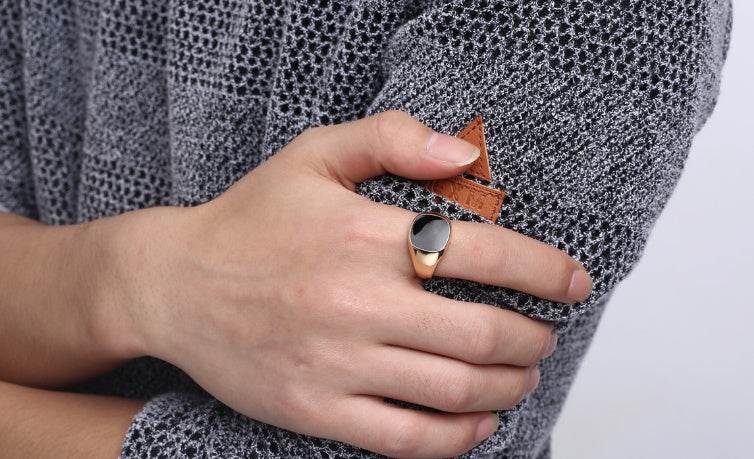 Sleek minimalist design personality domineering black drop oil men's ring classic men's ring - Emprize360