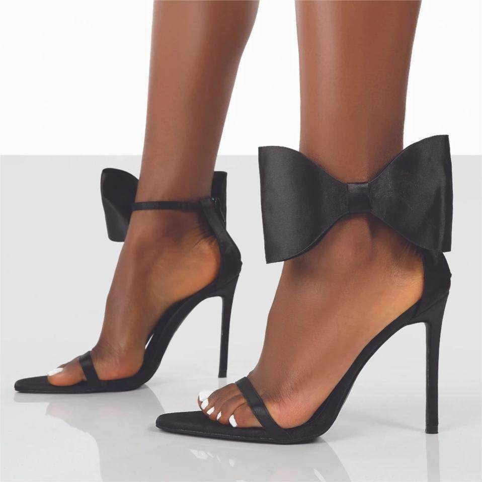 Pointed Toe Sexy Solid Color Minimalist Bowknot Buckle High Heel Sandals - Emprize360