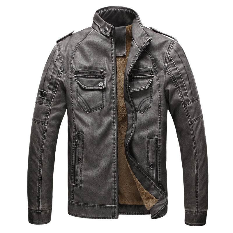 Men's Retro Washed Leather Jacket with Velvet Lining – Classic and Stylish - Emprize360